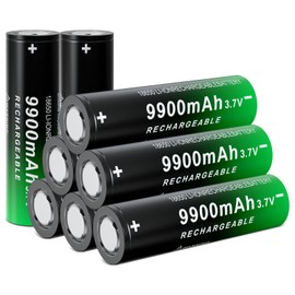 BENKIA 18650 Rechargeable Battery 9900mAh Large Capacity 3.7Volt Li-ion Batteries for Flashlight Headlamp (Flat Top, 8 Pack)