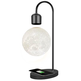 Floatidea Magnetic Levitating Moon Lamp Levitation Plastic Black Table LED Night Light Zero-Gravity Floating Desk Toys for Decoration Gifts Present with Phone Wireless Charging Pad
