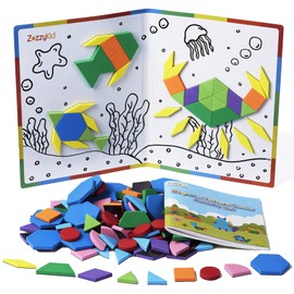 ZazzyKid Kids Magnetic Pattern Blocks Set: 216 PCS Geometric Shape Puzzles Tangram - STEM