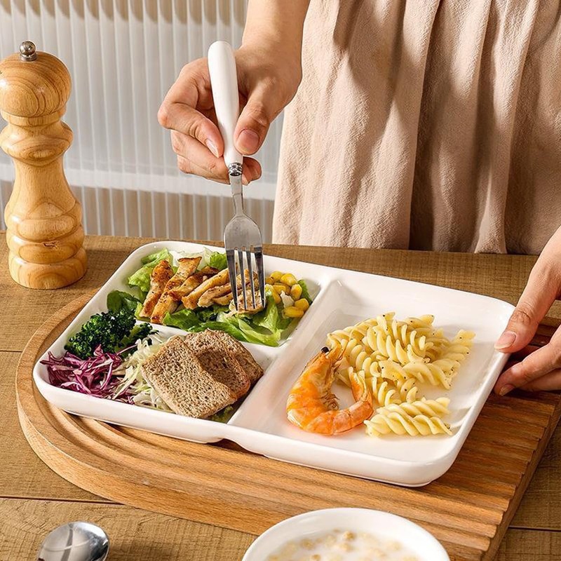 AIYoo White Porcelain Dinner Plates Portion Control Balanced Meal Building