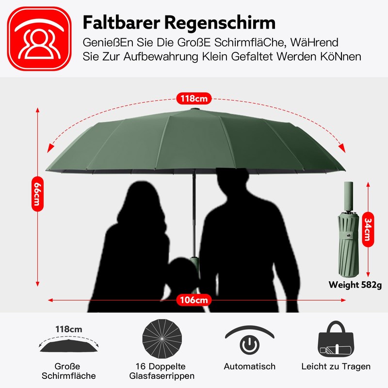 LENDOO Umbrella, stormproof, compact folding umbrella, stormproof, automatic, large pocket