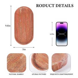Koville Turkish Red Travertine Tray, 10" x 5" Vanity Decorative Marble Tray for Bathroom, Home Décor Trays for Countertop Organizer, Catchall Trays for Perfume, Candles, Jewelry