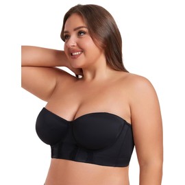 Lusait Women's Longline Strapless Bra Underwired Full Coverage Corset Bra Push Up Boned Hide Back Fat Black 40DDD