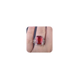 Elegant Huge Natural 3.5Ct Tanzanite 925 Silver Ruby Engagement Rings for Women's，925 Silver Plated Emerald Cut Created Red Gemstone Ring Crystal Promise Wedding Band for Women Size 10#
