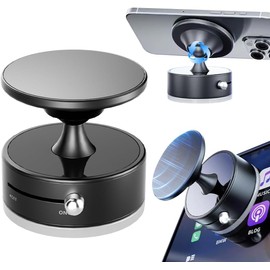 Vacuum Suction Magnetic Phone Holder, 360° Adjustable Car Phone Mount, Universal Double-Sided Magnetic Bracket for Smartphones in Vehicles/Gym/Shower/Mirror (Black)