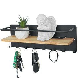 Vookkp Wooden Key Holder with Shelf, Key Rack No Drilling, Wall Mounted Key Holder with 8 Hooks, Decorative Key Holder for Entrance, Hallway, Kitchen, Office, Living Room