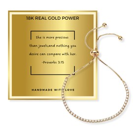 genkigold 18k Real Gold/Platinum Plated Tennis Bracelet for Women Girls - Dazzle Her with Prong-Set Round Diamonds!Comes with a Special Golden Message Card for Birthday Thanksgiving Christmas