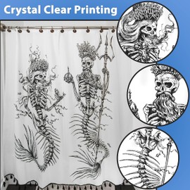 Mermaid Shower Curtain for Gothic Bathroom Decor- Gothic Shower Curtain for Mermaid Bathroom Decor - Water Resistant, Anti-Rust Metal Grommets, 12 Metal Hooks - Black & White Tasseled