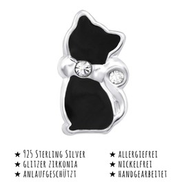 Monkimau Girls' Earrings Cat Stud Earrings Made of 925 Sterling Silver with 4 Crystals, Sterling Silver