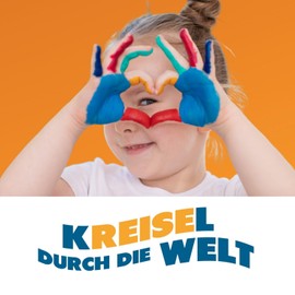 HUCH! Spinning Top Through the World Cooperative Skill Game with Innovative Spinning Top Starter Children's Birthday Party Travels Through 8 Worlds and Fulfills the Tasks for 1-4 Players from 6 Years