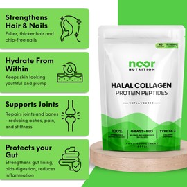 Noor Nutrition - Halal Bovine Collagen Peptides Powder 400g for Hair, Skin, Nails and Joints - Hydrolysed Collagen (Type 1 & 3) for Women and Men - High Levels of 8 Essential Amino Acids