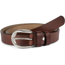 styleBREAKER 03010115 Unisex Slim Genuine Leather Belt Plain Colours with Embossed Buckle, Plain Leather, Can Be Shortened, mocha brown