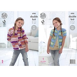 King Cole 4783 Knitting Pattern Girls Easy Knit Cardigans in King Cole DK