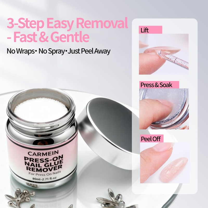 Press-On Nail Glue Remover, 80ml/2.71 fl.oz, Separate Bottles Design (Leak-Proof),