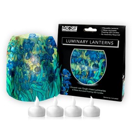 MODGY Luminary Lanterns Candle Holder Decorative Indoor Outdoor, for Wedding Centerpiece Decoration Outside Patio, with Flameless Floating LED Candles Vincent Van Gogh Irises, Pack of 4