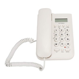 Corded Telephone, LCD Display Desktop Landline Telephone Support FSK/DTMF Dual System for Home Hotel Office (with UK Telephone Line)(white)