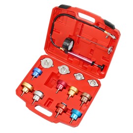 JIFETOR 14PCS Radiator Pressure Tester Tool Kit with Aluminium Pump and Metal Adapters, Red
