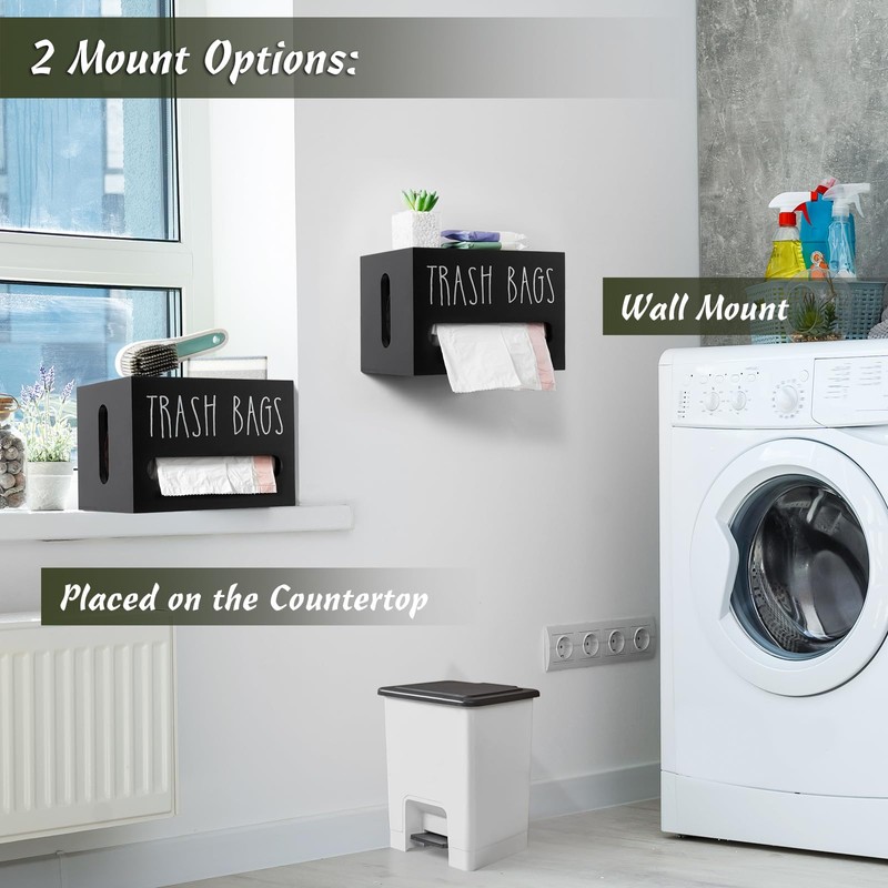 DRASTAR Trash Bag Dispenser, Large Wooden Trash Bag Holder Wall