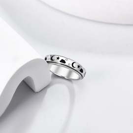 Fidget Ring 925 Sterling Silver Moon and Star Ring for Women Anxiety Spinner Ring Fidget Jewellery Gifts for Women Men (O)