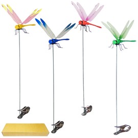 Jongdari 4pcs Dragonfly Hat Clip Realistic Fake Dragonflies Clip-On Garden Outdoor Decor Stakes Plastic Dragon Fly Clips Plant Decorations for Pot
