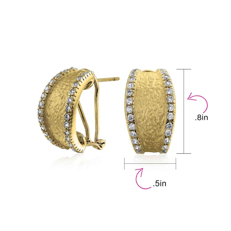 Matte Hammered Shrimp Half Hoop Earrings For Women Cubic Zirconia
