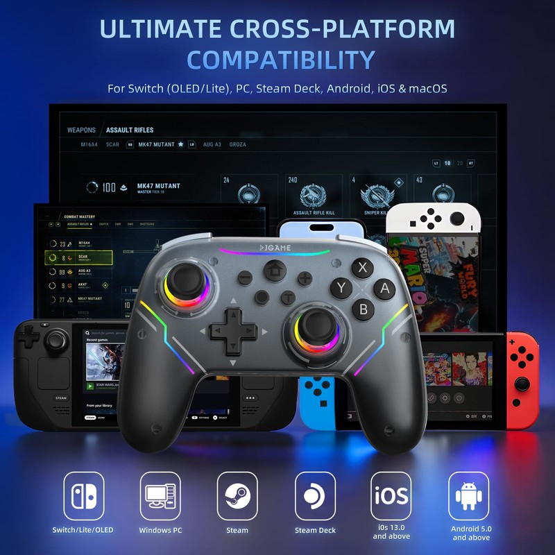 EJGAME Wireless Controller Compatible with Switch/Switch 2/Windows PC/Steam Deck/Android, Switch