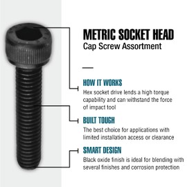 Workshop Hardware Fastener Assortment Kit, Metric Socket Head Cap Screw Set, 129 Piece Variety, M4, M5, M6, and M8 Diameters