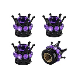 Gasedin 4 PCS Crown Tire Stem Valve Caps, Bling Rhinestone Crown Tire Copper Core Stem Valve Caps, Sparkling Crown Air Stem Caps Cover for Auto Bicycle Motorcycle, Car Accessories (Black & Purple)