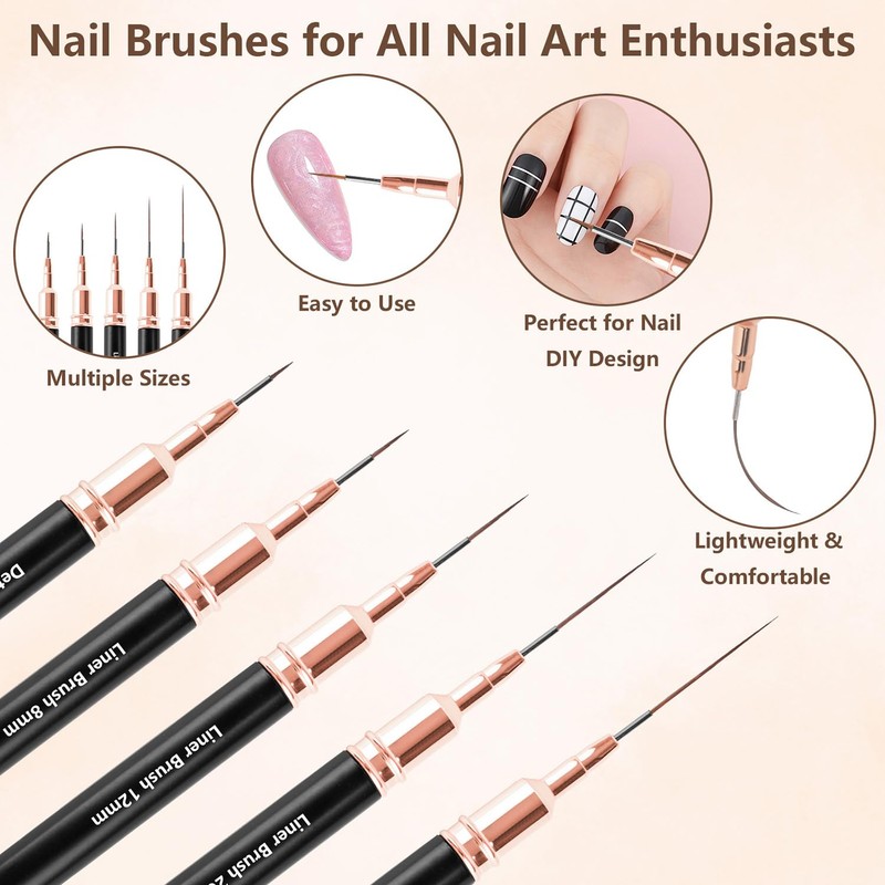 5Pcs Nail Art Liner Brushes Set Fine Detail Brushes for