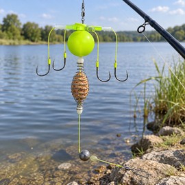 Fishing Bait Cage Hook Rig Set – Carbon Steel Feeder Line Group with Float, Sinker & Multiple Hooks for Outdoor Fishing