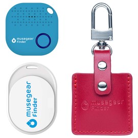 musegear Essentials: Key Finder with Bluetooth App from Germany I Special Bundle: Finder Mini White, Finder 2 Light Blue, Finder 2 in Leather Case Bordeaux I Maximum Data Protection