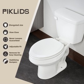 Wood Toilet Seat, Slow Close, High Gloss Finish, Premium Moulded Wood, White, Quick Release, PIKLiDS (Elongated)