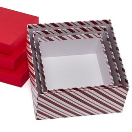 Paper Mart 4ea - 3pcs Red/White Diagonal Stripe Nested Gift Box Set