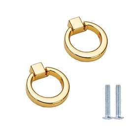 Cabinet Knobs, Metal Ring Pull Handles, Hardware Drawer Pulls Rings 1.57” Diameter Single Hole Cabinet Pulls for Dresser Kitchen Cupboard Wardrobe, Pack of 2 (Gold)