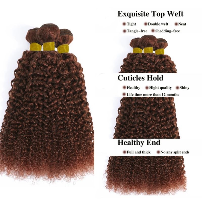 Lukcttr Color 33 Bundles Copper Brown Kinky Curly Human Hair