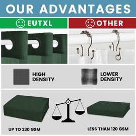 EUTXL Dark Green Shower Curtain and Liner Set - 230GSM Waffle Weave Textured Heavy Duty,Hotel Luxury Weighted Bath Curtain,71W x 74H