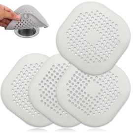 4 Pack Drain Hair Catcher Durable Silicone Hair Stopper Shower Drain Covers Easy to Install and Clean Suit for Bathroom Bathtub and Kitchen (Square White 4Pack)