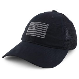 Armycrew Soft Cotton Crown American Flag Embroidered Mesh Back Cap - Black