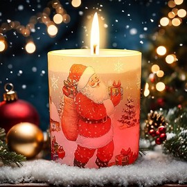 Christmas Scents Candles Festive Scented Candle Jars with Color Changing Light, 7.6Oz Soy Wax Fir & Cedarwood Fragrance, Christmas Candles for Holiday Decor(Santa Claus)
