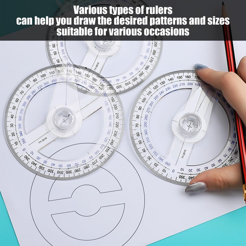 4 Pieces Protractor, Drawing and Design Protractor, Angle Measuring Rulers,