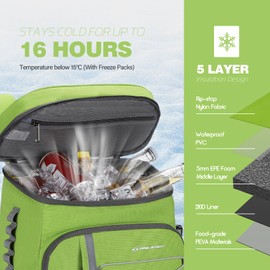 Maelstrom Cooler Backpack,50 Can Backpack Cooler Leakproof,Insulated Soft Cooler Bag,Camping Cooler,Beach Cooler,Ice Chest Backpack,Lightweight Travel Cooler Lunch Backpack for Hiking,Shopping,Green