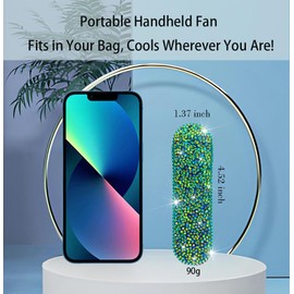 Portable Handheld Fan Rechargeable with Bling Diamond Decor Small Personal Mini Fan for Desk, Travel & Hand Use, Battery Operated for Women (green)