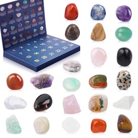 Crystal Advent Calendar 2025 for Kids, 24 Natural Gemstones & Healing Stones Advent Calendar with Geographic Gemstone Rocks and Minerals - Christmas Countdown Gift for Boys, Girls, Teens & Adults