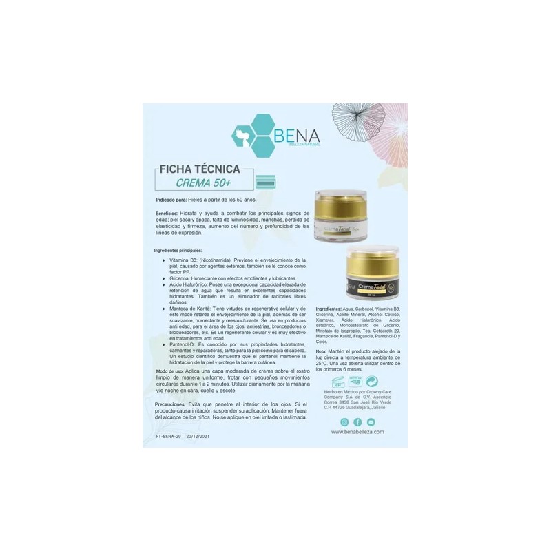 Crema Facial Antiedad para Hombre Bena de 50+ con Ácido