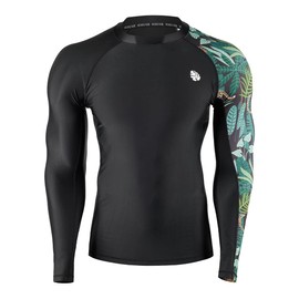HUGE SPORTS Mens Rash Vest- UPF 50+ Rash Guard Long Sleeve Quick Drying Wetsuit Swimming Top for Surfing BJJ Jiu Jitsu(Black Leopard,2XL)