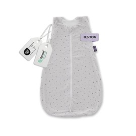 TRÄUMELAND Baby Moon gray summer sleeping bag 0.5 TOG, lightweight, breathable baby sleeping bag made of 100% cotton for hot summer nights, Oeko-Tex 100 certified, non-toxic and skin-friendly