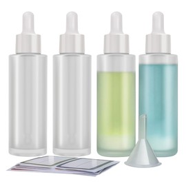 NEWOMEVA 4Pack, 2oz Frosted Glass Dropper Bottle with Glass Eye Droppers for Essential Oils Liquids Leak Proof Travel Bottles with Funnel