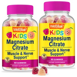 WellYeah Magnesium Citrate Gummies for Kids (2 Pack) - Chewable Stress Relief Supplement for Children - Natural Calm, Mood Support, Non-GMO, Gluten Free - Natural Sourced Flavors - 60 Gummies