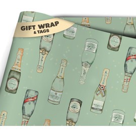 Otter Dotter Champagne Wrapping Paper Gift Wrap | Luxury Birthday Wine Lover Gift Wrap | Green (2 sheets)