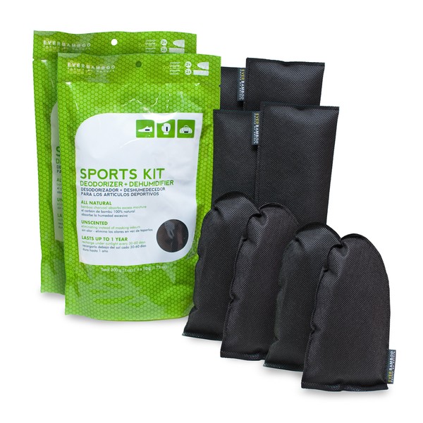Ever Bamboo Sports Kit Deodorizer & Dehumidifier Bag Set w/Natural Bamboo Charcoal (4 x 50 g) (2)…